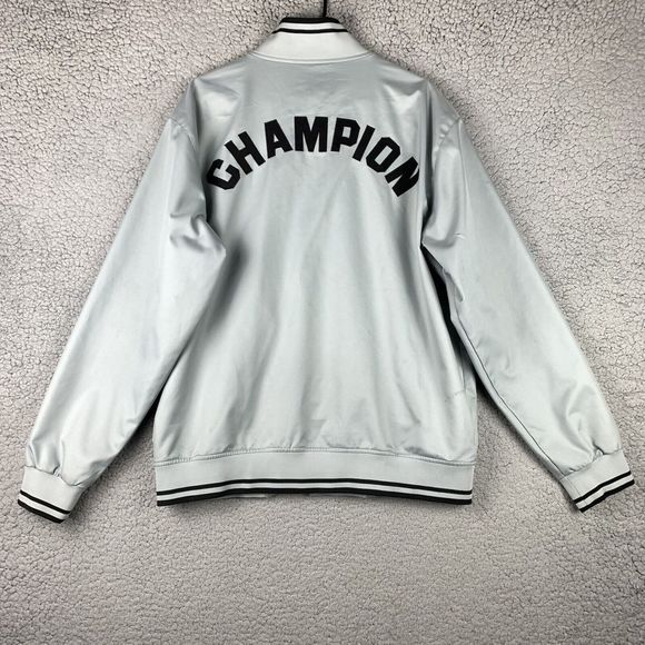 Champion Varsity Track Jacket SpellOut Retro Vintage Gray Silver Mens size large - Picture 2 of 14